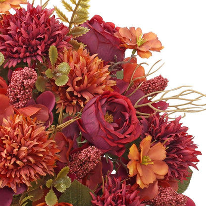 Herbststrauß Kunstblumen Burgunderrot | 2er Set, Pfingstrosen & Chrysanthemen