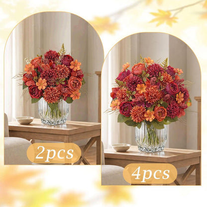 Herbststrauß Kunstblumen Burgunderrot – 4er Set für Deko