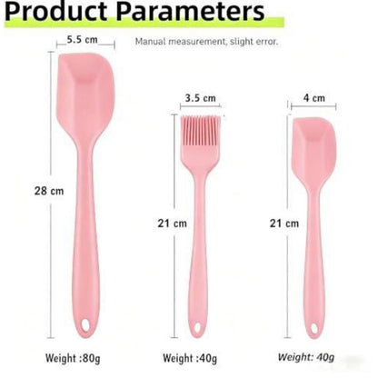 3-teiliges Silikonschaber-Set Rosa – Backpinsel & Spatel