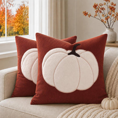 Herbst Kissenbezug 45x45 cm - 2er Set Rost & Kürbis Deko