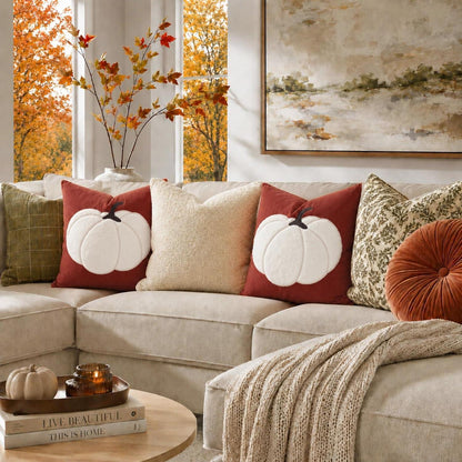 Herbst Kissenbezug 45x45 cm - 2er Set Rost & Kürbis Deko