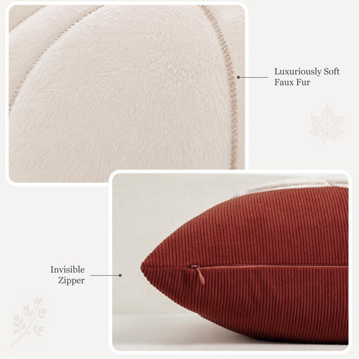 Herbst Kissenbezug 45x45 cm - 2er Set Rost & Kürbis Deko