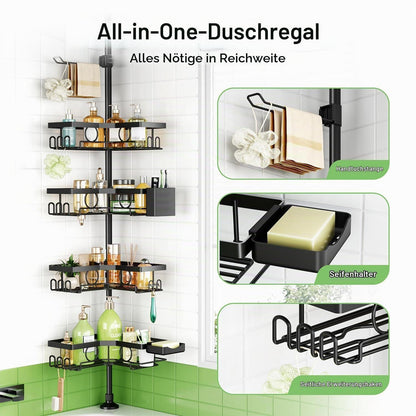 Teleskop Duschablage ohne Bohren – Höhenverstellbares Badregal Schwarz