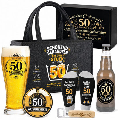 50. Geburtstag Geschenk für Männer – Bier Geschenkset mit Tasche