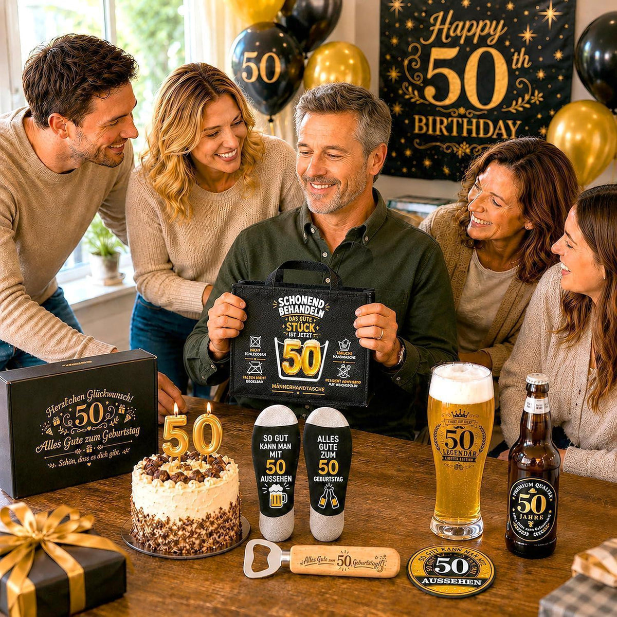 50. Geburtstag Geschenk für Männer – Bier Geschenkset mit Tasche