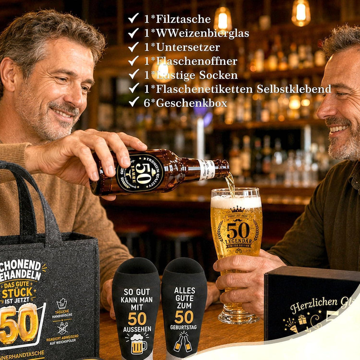 50. Geburtstag Geschenk für Männer – Bier Geschenkset mit Tasche