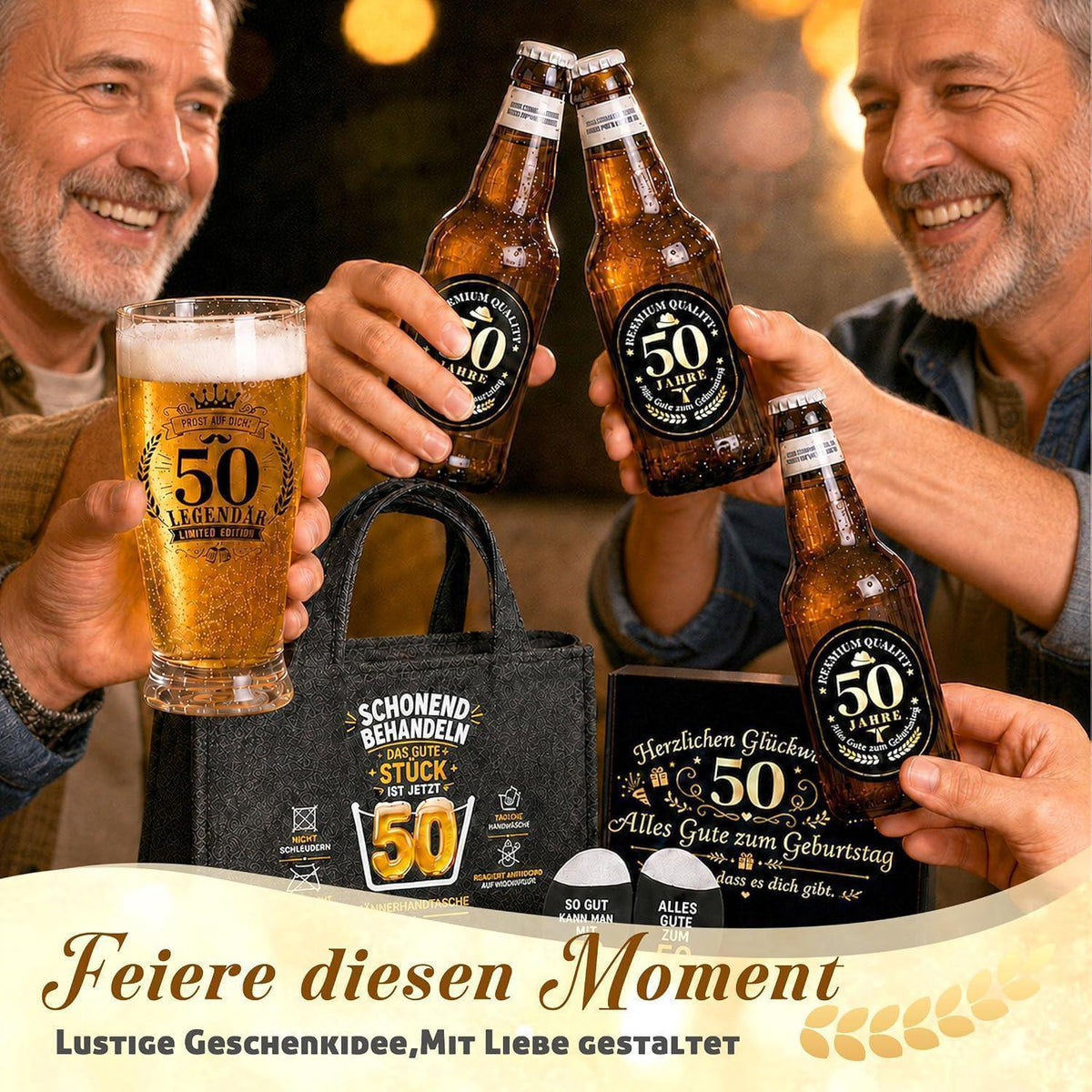 50. Geburtstag Geschenk für Männer – Bier Geschenkset mit Tasche