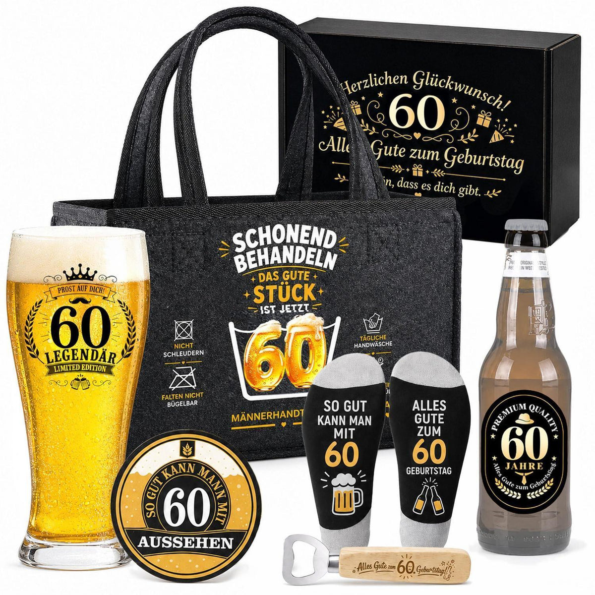 60. Geburtstag Geschenk für Männer – Bier Geschenkset mit Tasche