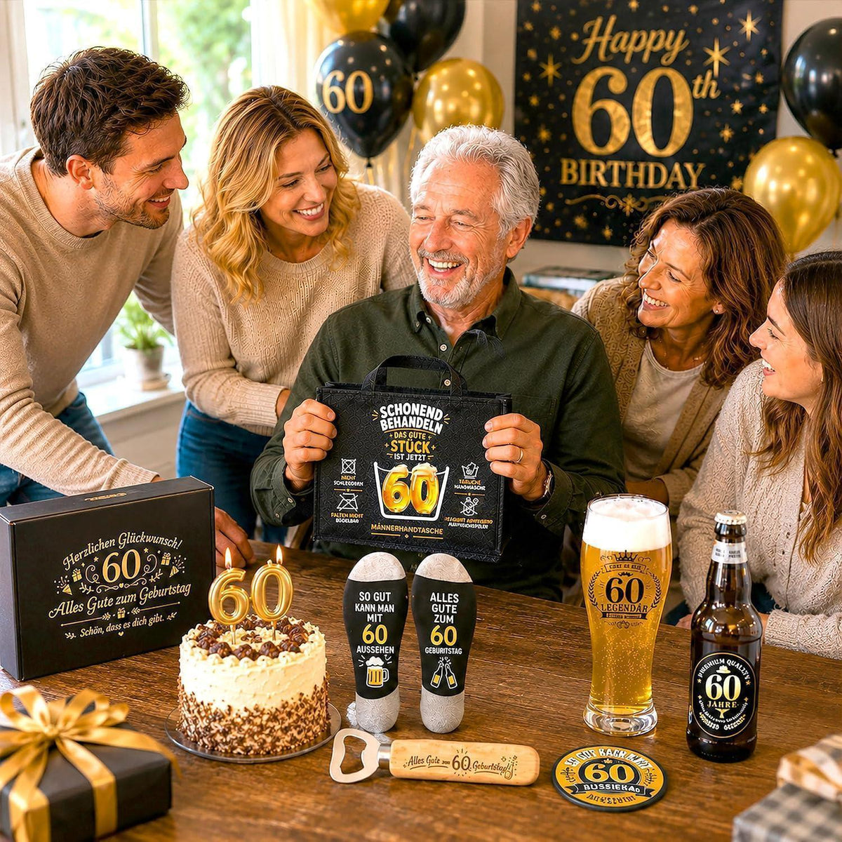 60. Geburtstag Geschenk für Männer – Bier Geschenkset mit Tasche