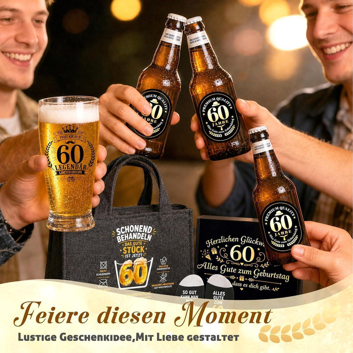 60. Geburtstag Geschenk für Männer – Bier Geschenkset mit Tasche