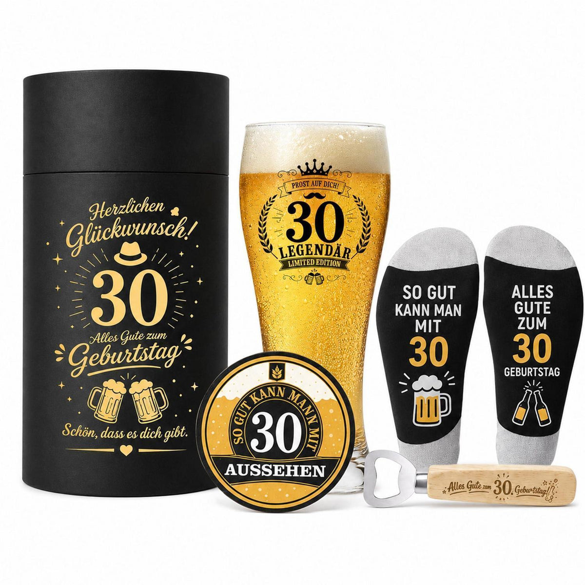 30. Geburtstag Geschenk für Männer mit Bierglas & Zubehör