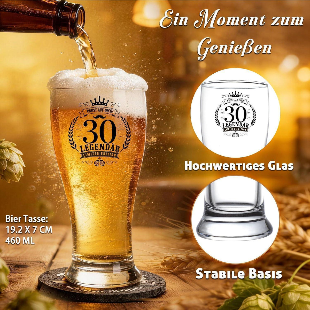30. Geburtstag Geschenk für Männer mit Bierglas & Zubehör