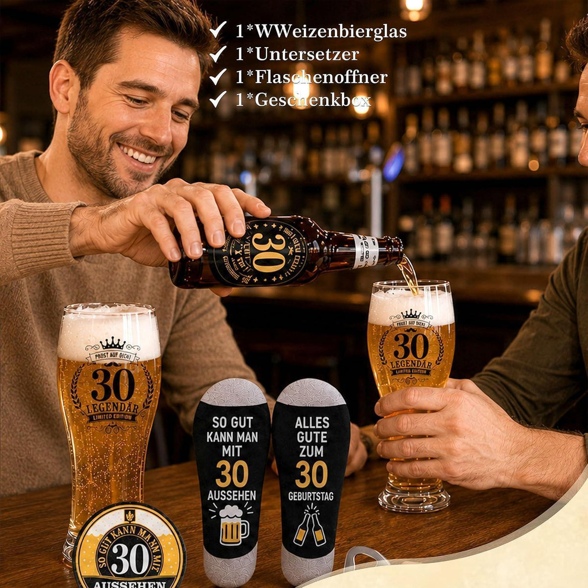 30. Geburtstag Geschenk für Männer mit Bierglas & Zubehör