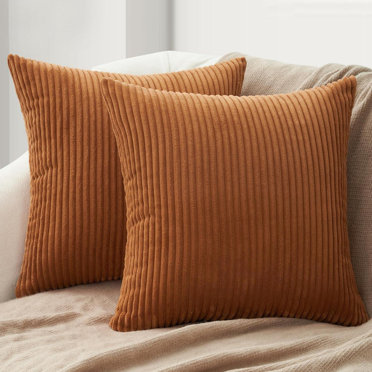 Herbst Kissenbezüge 80x80 Karamell Orange 2er-Set Cord