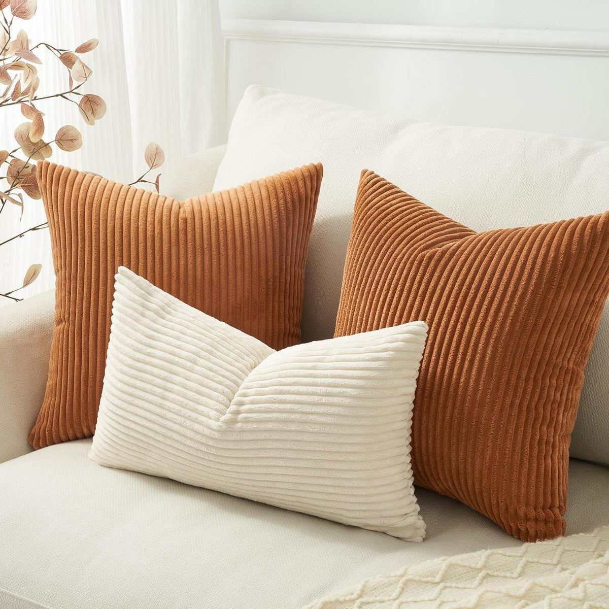 Herbst Kissenbezüge 80x80 Karamell Orange 2er-Set Cord