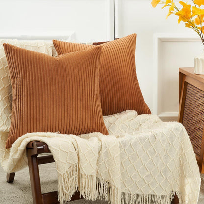 Herbst Kissenbezüge 80x80 Karamell Orange 2er-Set Cord