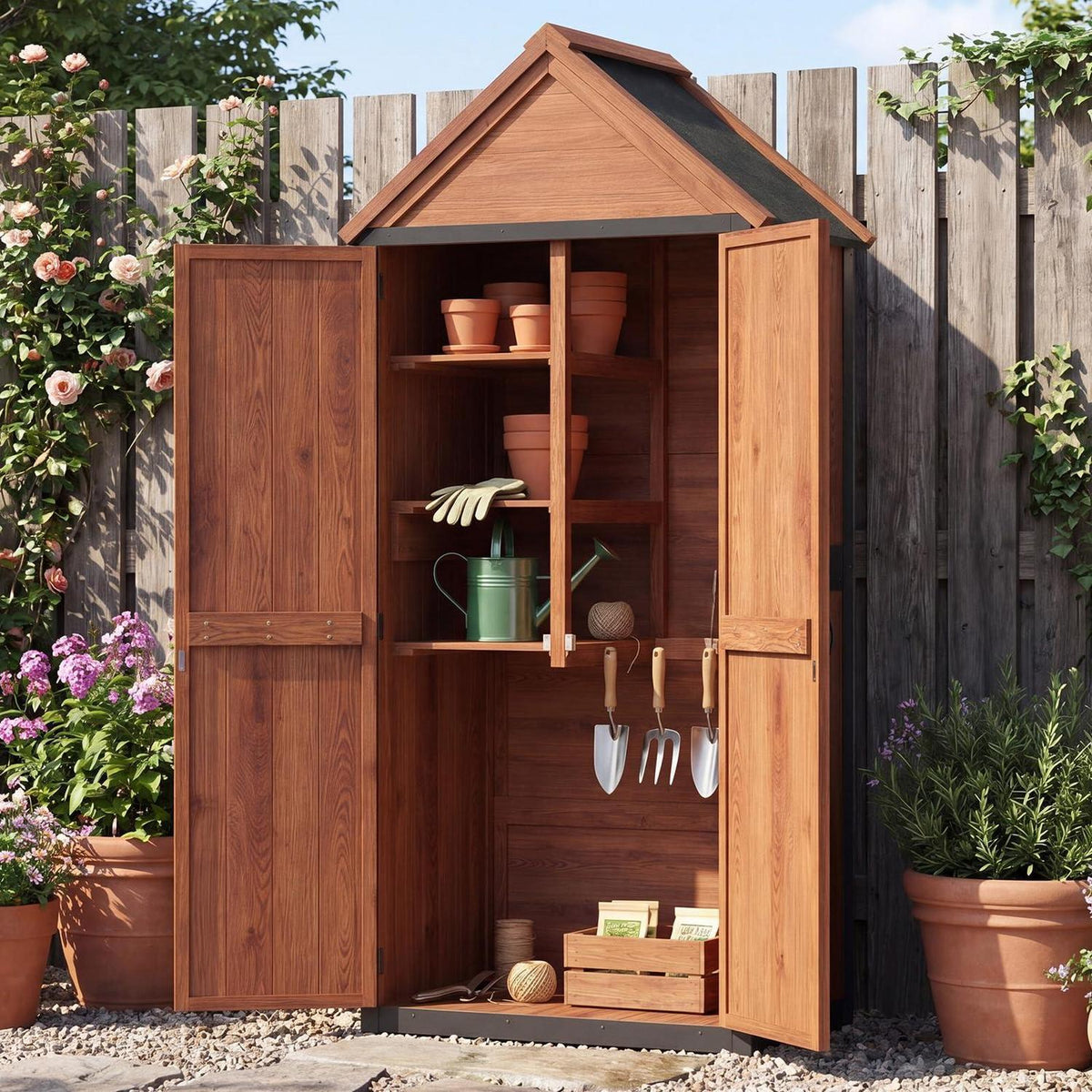 Gartenhaus Holz mit 3 Böden & Asphaltdach – Wetterfester Gartenschrank