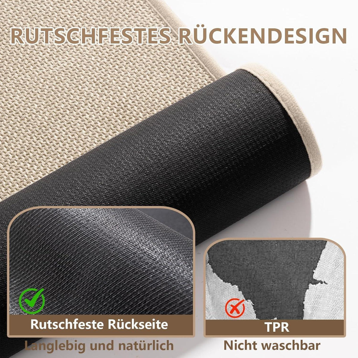 Rutschfester Badezimmerteppich 43x61 cm – Beige (2er-Pack)