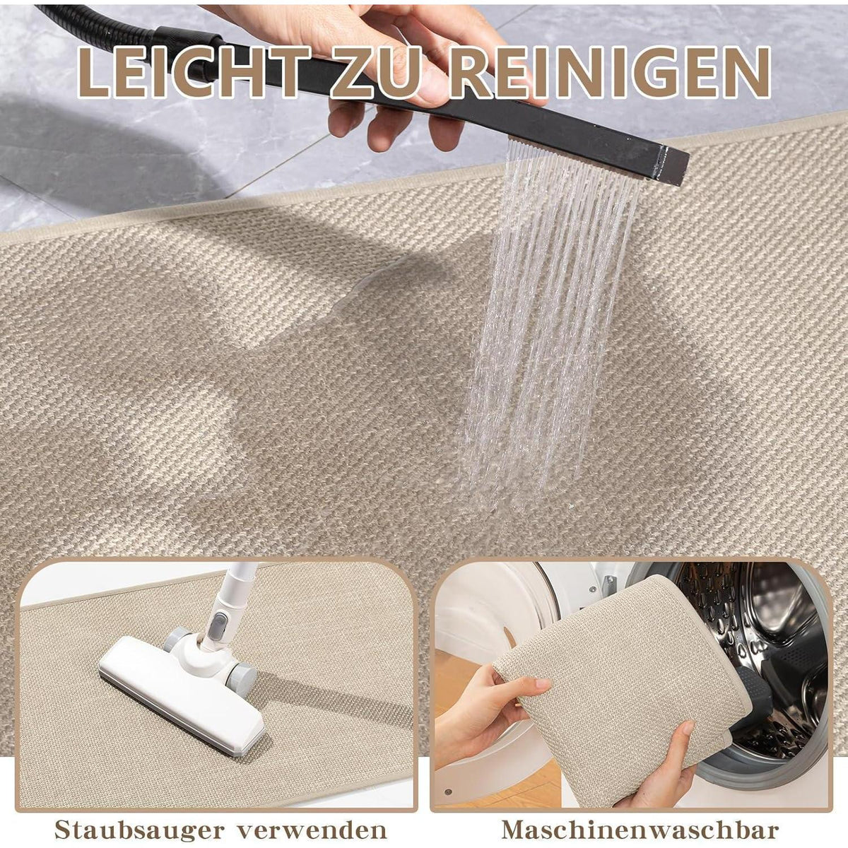 Rutschfester Badezimmerteppich 43x61 cm – Beige (2er-Pack)