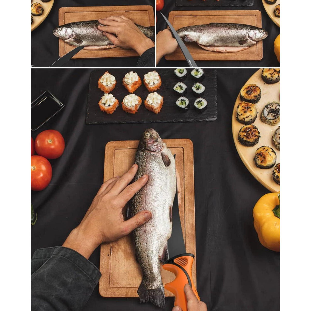 Filetiermesser Set 20.5cm | Fischmesser & Ausbeinmesser | Mit Messerschärfer