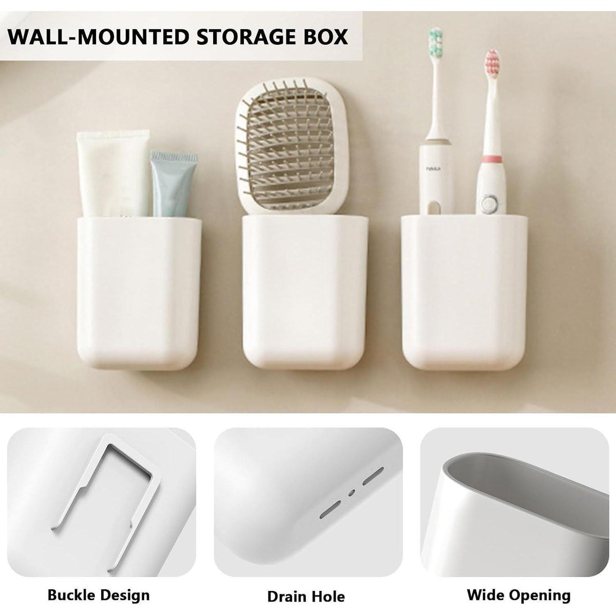 2x Zahnbürstenhalter Wand ohne Bohren | Bad Organizer Weiß