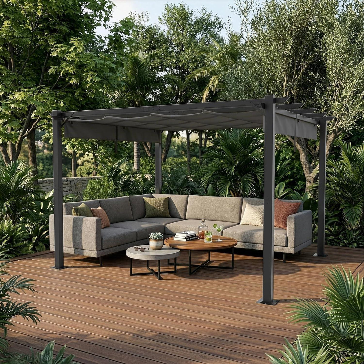 LEADZM Pergola 3x4m – Freistehender Pavillon mit Schiebedach