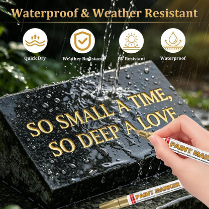 Goldfarbener Grabstein Stift – Wasserfest & Deckend (2er Set)