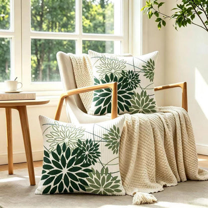 2er Set Kordsamt Kissenbezüge Salbeigrün Blumen 45x45 cm
