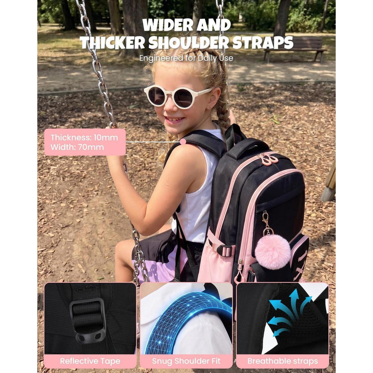 Schulrucksack Set Mädchen 3-7 Klasse | Leicht, Rosa & Schwarz