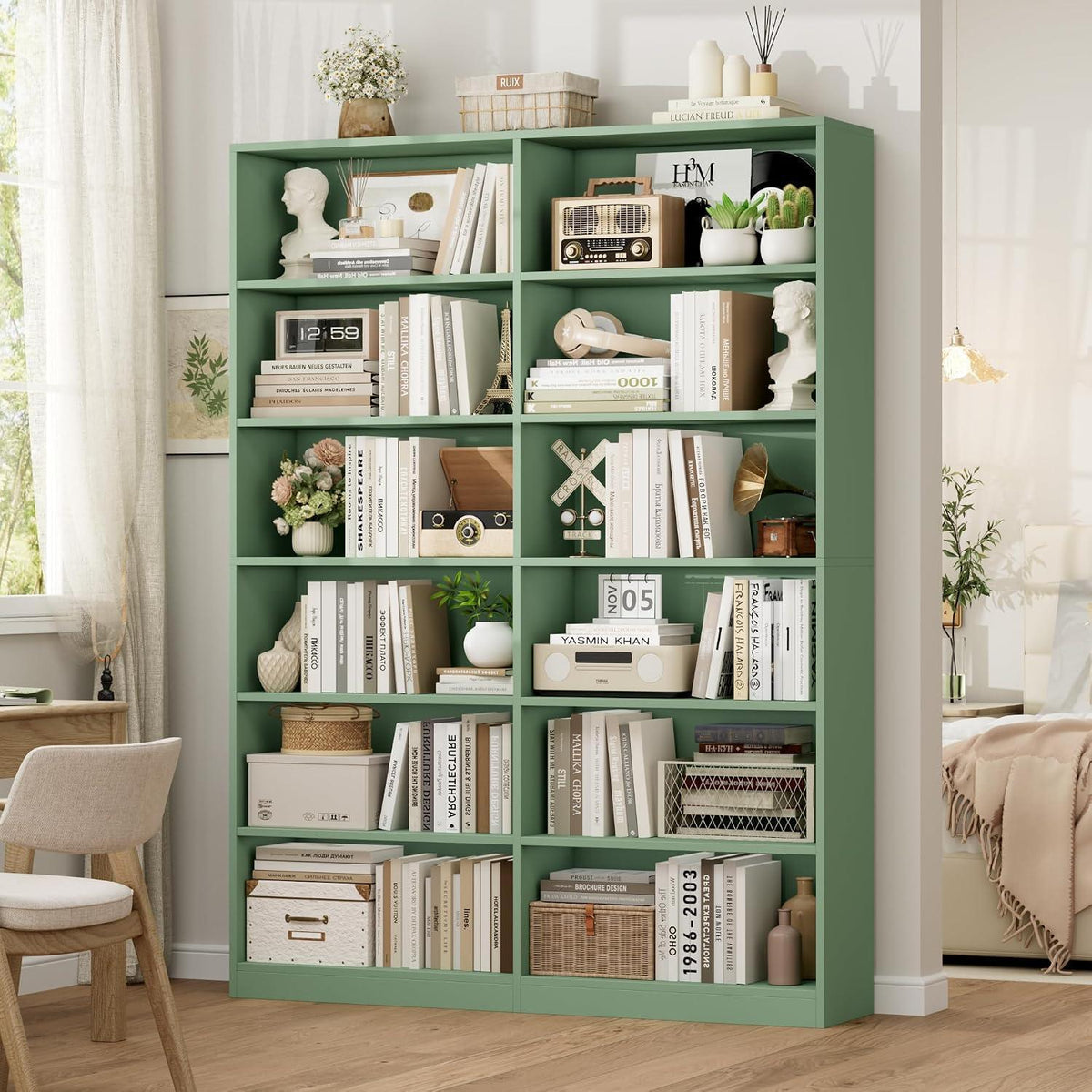 Bücherregal 12 Fächer – Grün, Standregal für Wohnzimmer & Büro