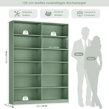 Bücherregal 12 Fächer – Grün, Standregal für Wohnzimmer & Büro