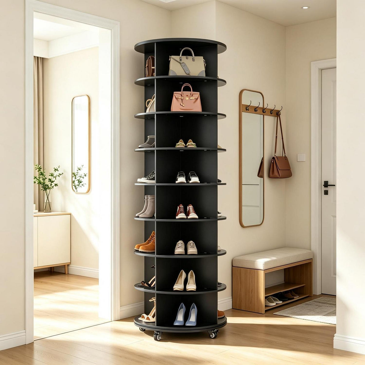 Drehbares Schuhregal 8-stöckig | 360° Schuhschrank Schwarz
