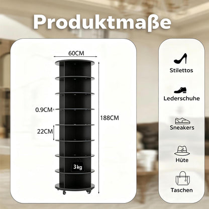 Drehbares Schuhregal 8-stöckig | 360° Schuhschrank Schwarz