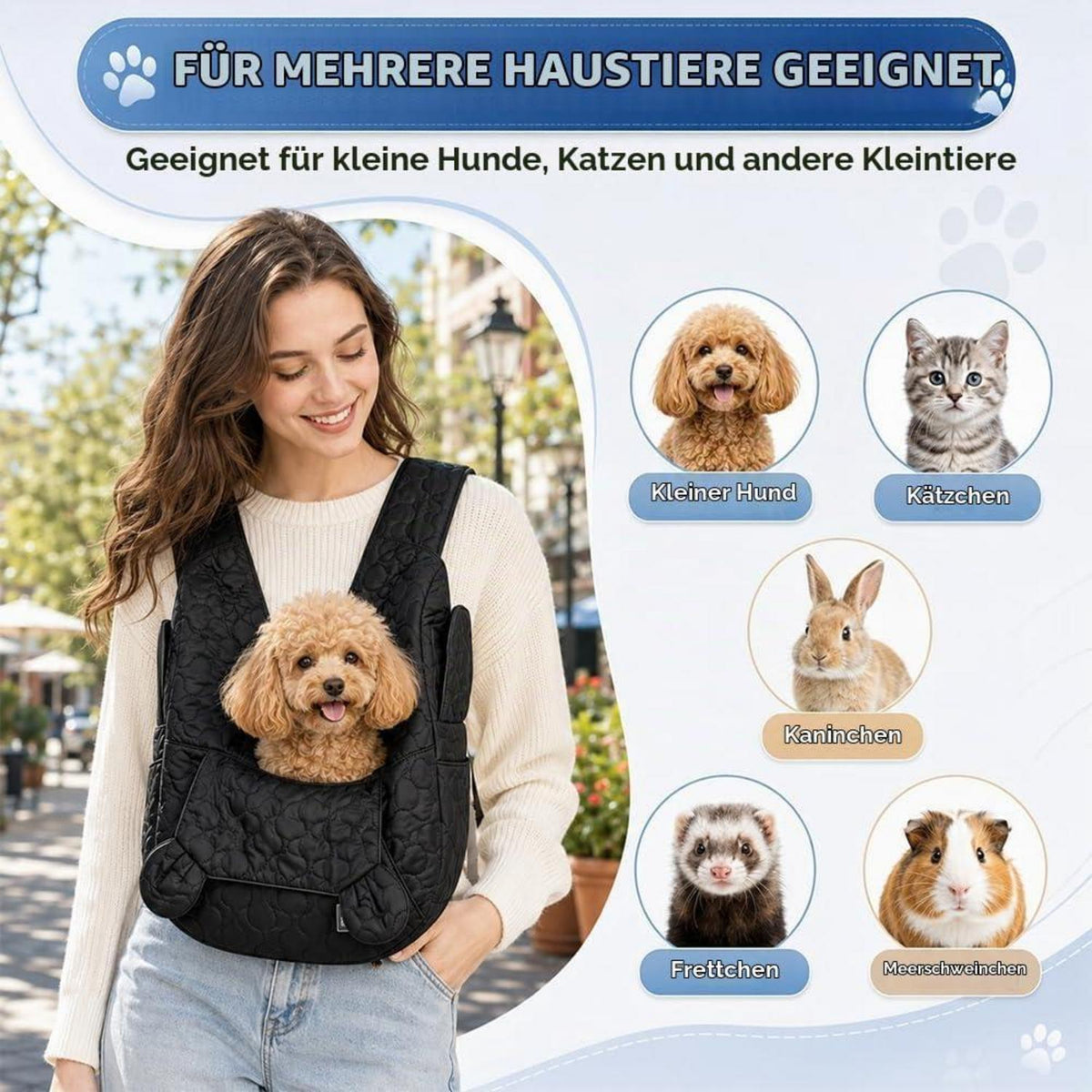 Hundetragetasche bis 10kg – Freihändig & Verstellbar