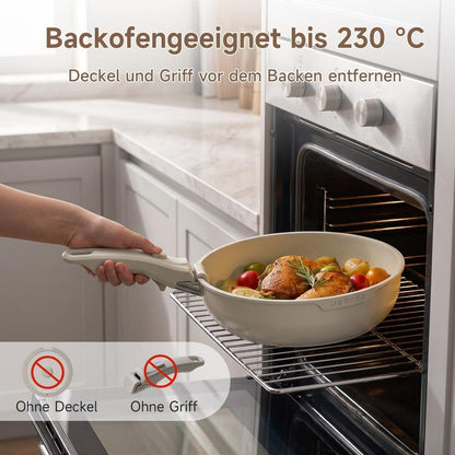 19-tlg. Antihaft-Topfset mit abnehmbaren Griffen – Taupe
