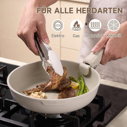 19-tlg. Antihaft-Topfset mit abnehmbaren Griffen – Taupe