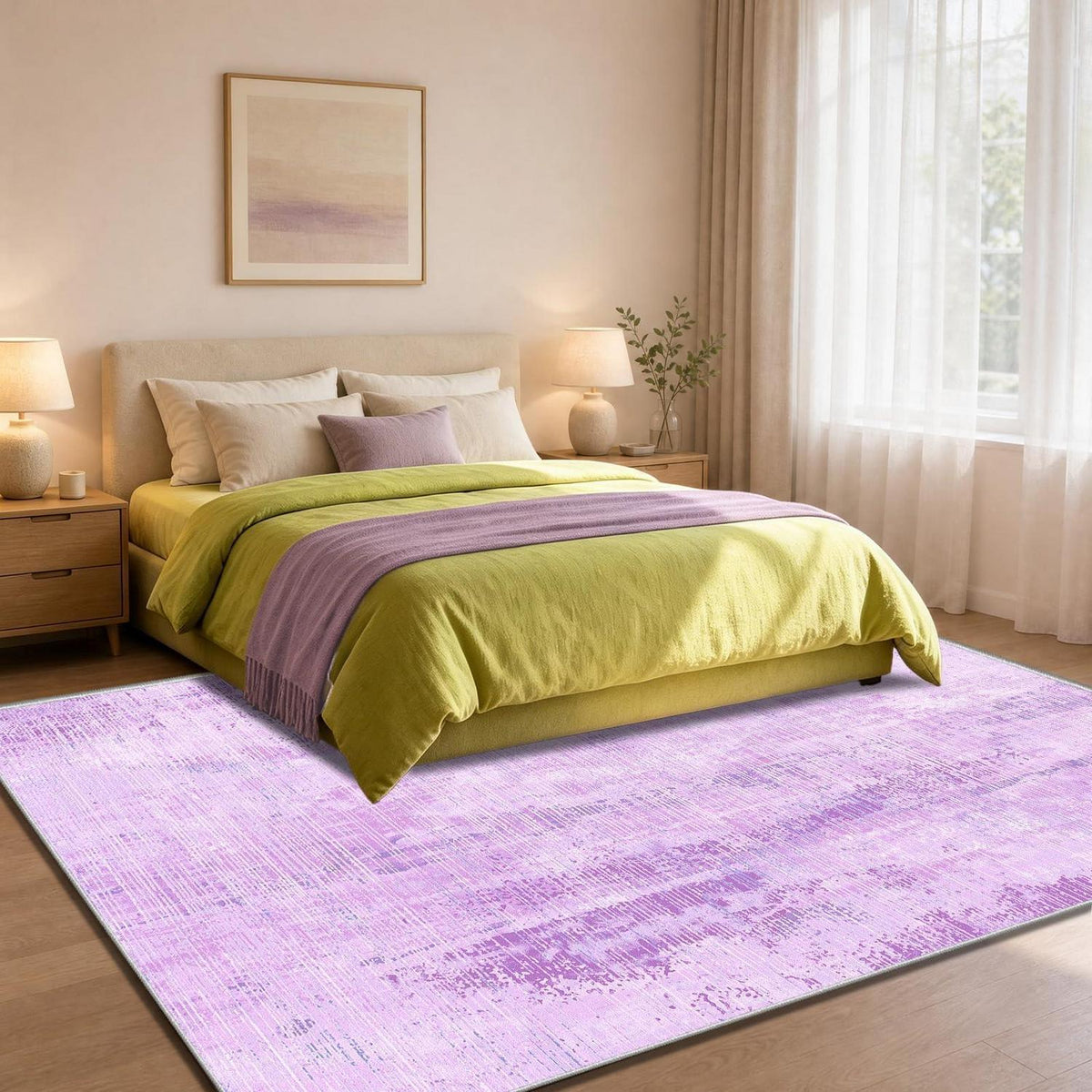 Vintage Teppich Lila 160x230cm – Weicher Kurzflor Teppich Wohnzimmer