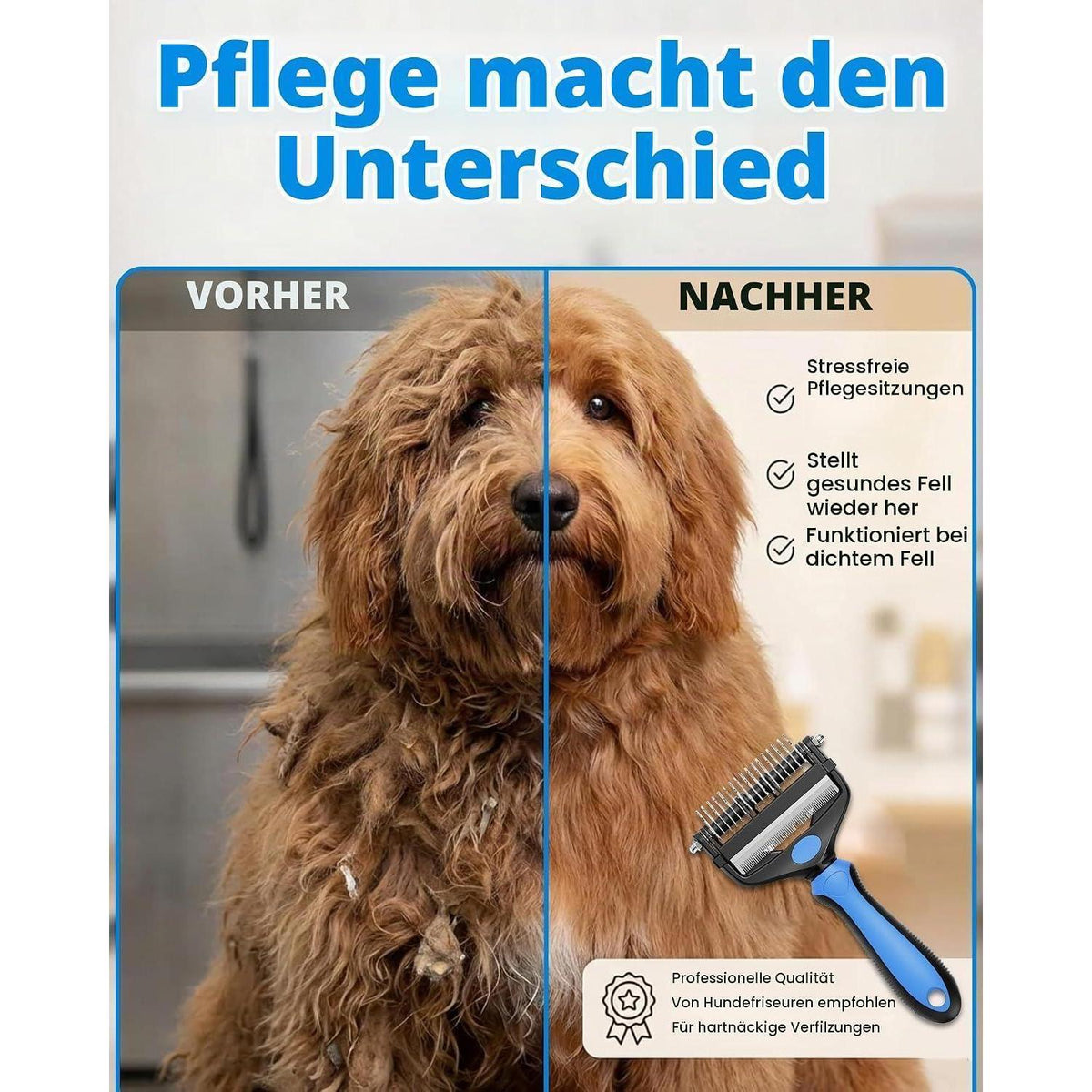 3-in-1 Unterwollbürste für Hunde & Katzen – Fellwechselpflege
