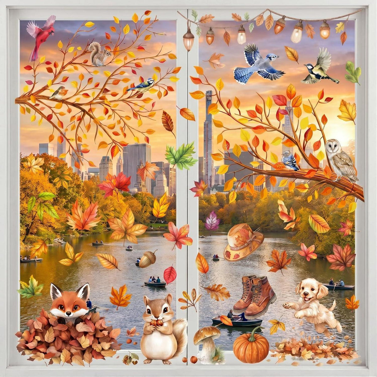Herbst Fensterbilder 71-teilig - Fensterdeko Ahorn, Kürbis & Eule