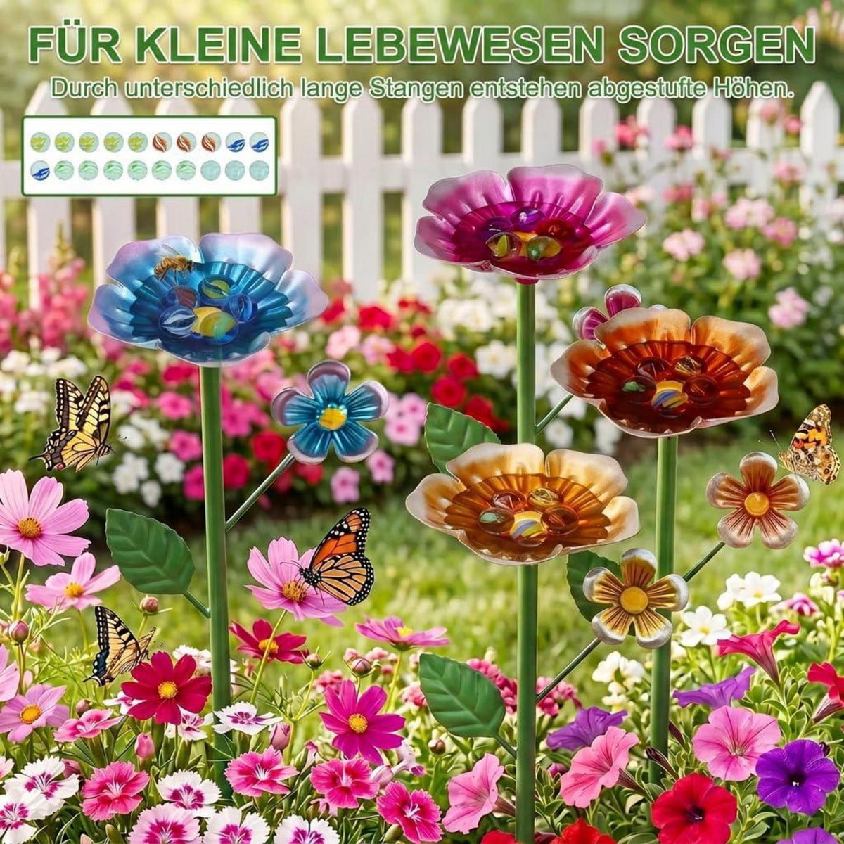 Bienentränke 4er Set mit Glasperlen – Insektentränke für Garten & Balkon