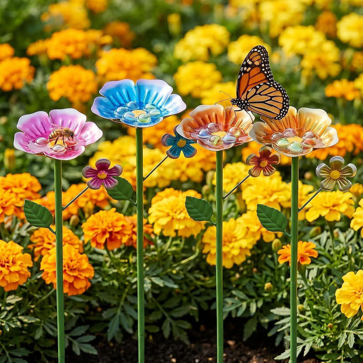 Bienentränke 4er Set mit Glasperlen – Insektentränke für Garten & Balkon