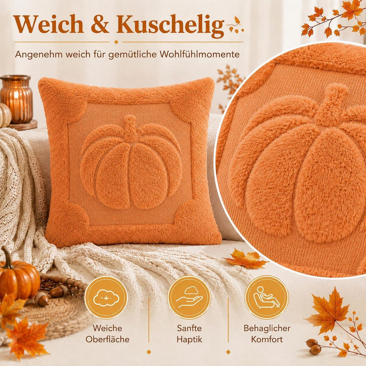 4er-Set Herbstkissenbezüge 40x40cm Kürbisdeko