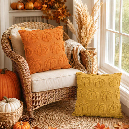 4er-Set Herbstkissenbezüge 45x45cm Kürbisdeko Orange