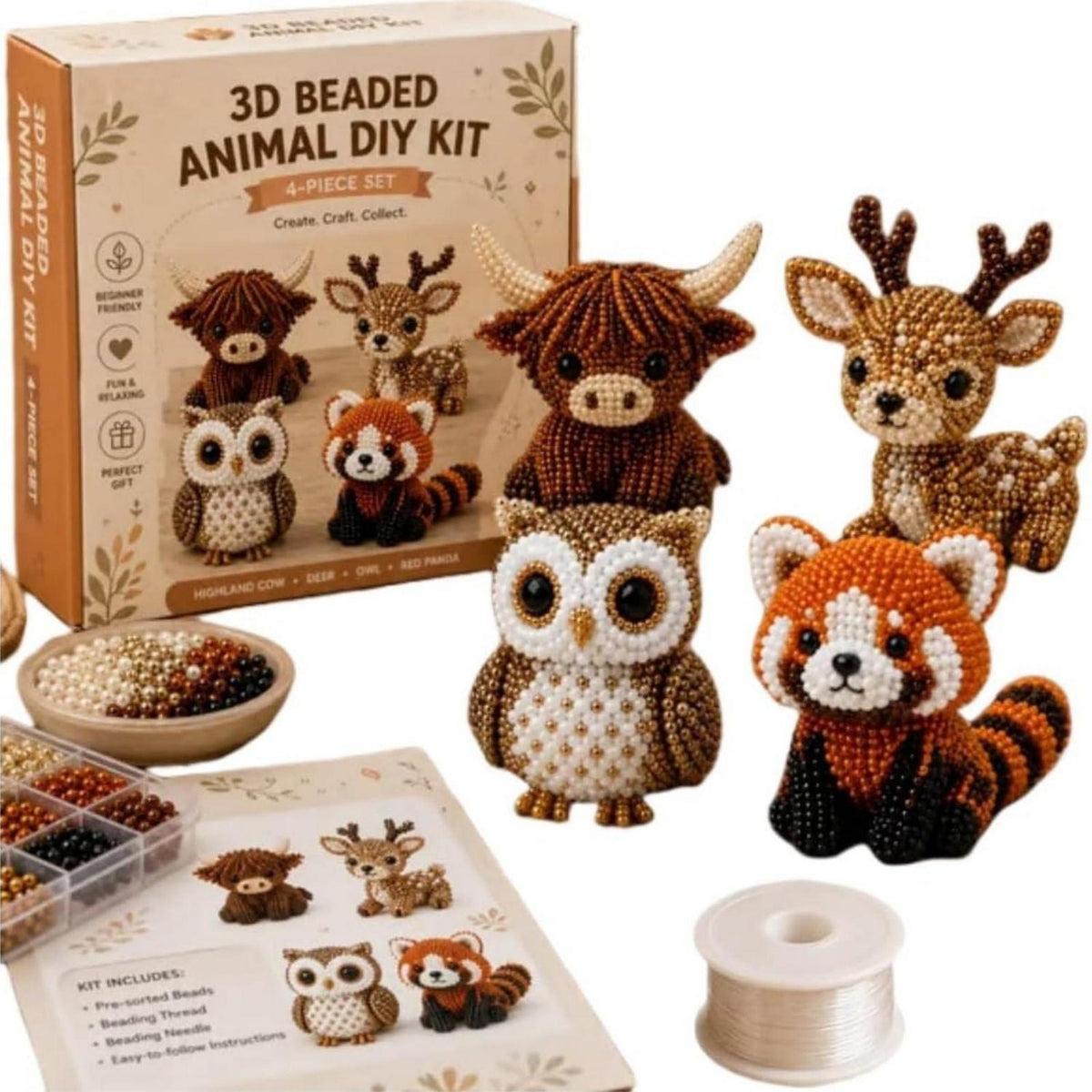 3D Perlentiere Bastelset – Kreatives DIY Kit für Erwachsene & Kinder