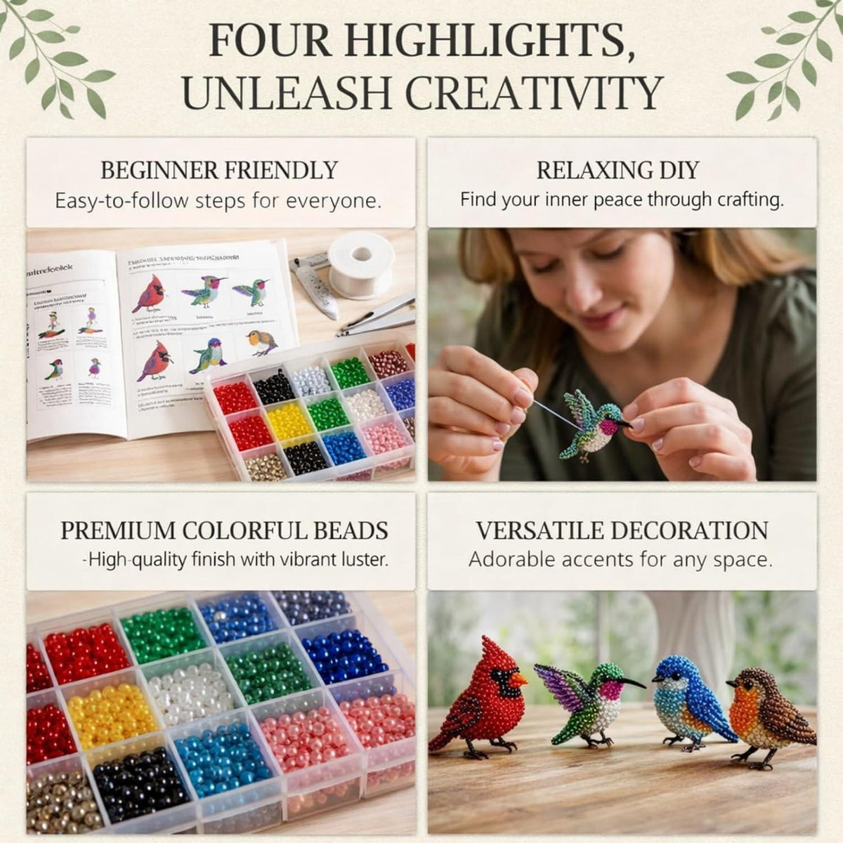 3D Perlentiere Bastelset Vogel – Kreatives DIY Kit für Erwachsene & Kinder