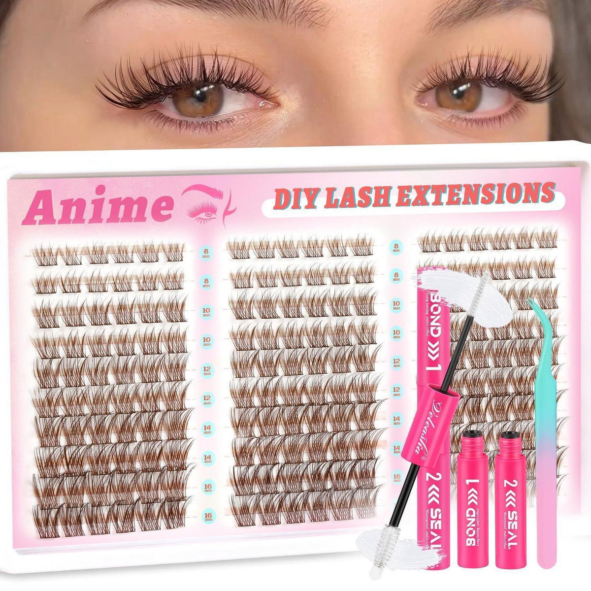 Braune Manga Lash Cluster Wimpern Extensions Set