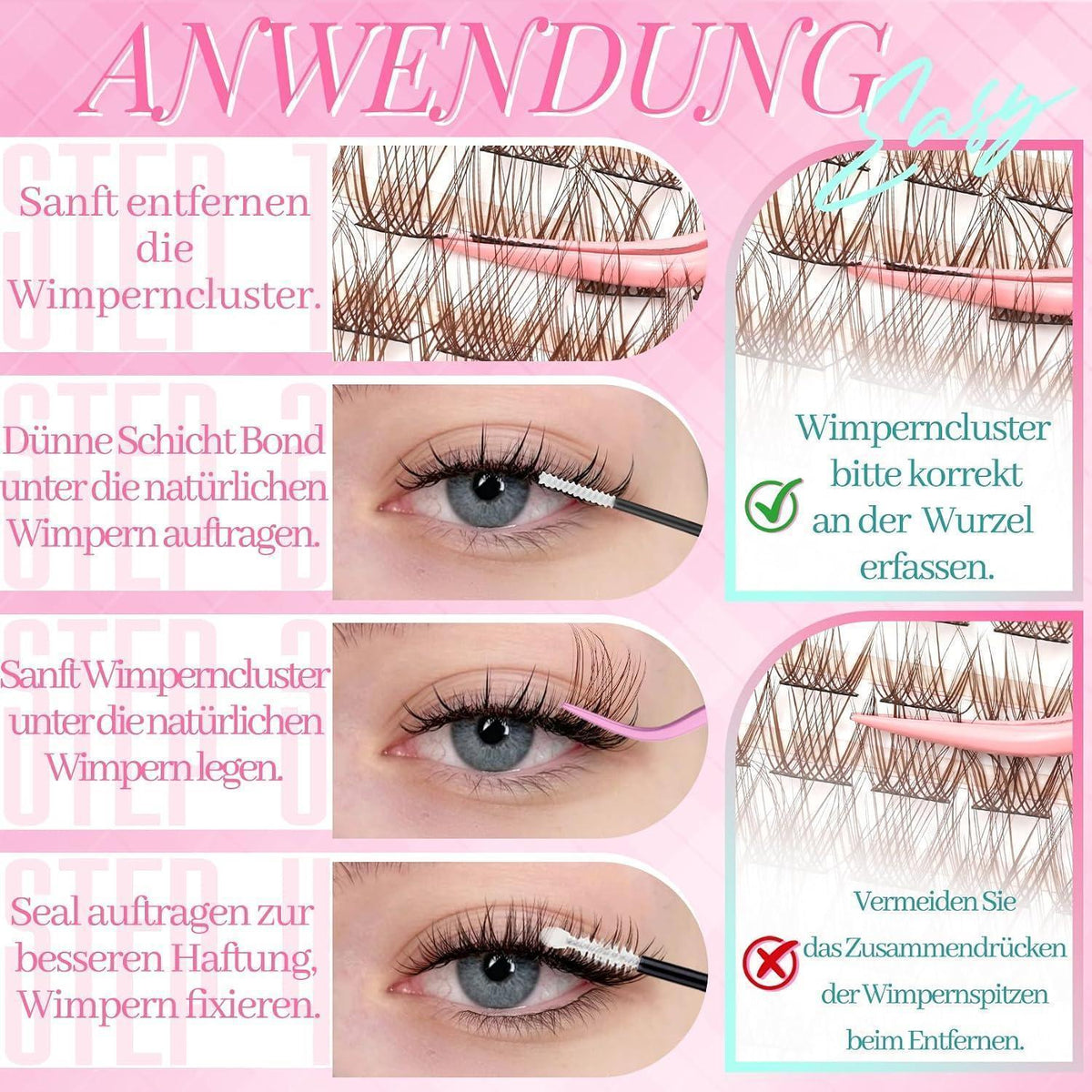 Braune Manga Lash Cluster Wimpern Extensions Set