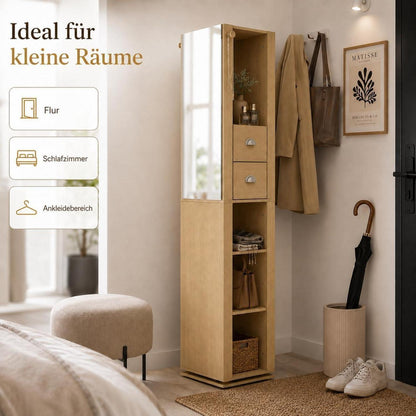 Drehbarer Spiegelschrank mit Stauraum – 360° Hochschrank für Flur