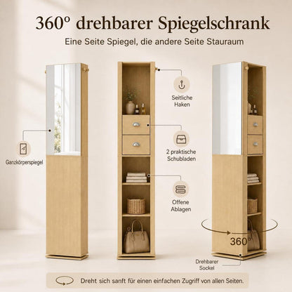 Drehbarer Spiegelschrank mit Stauraum – 360° Hochschrank für Flur