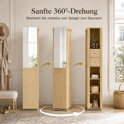 Drehbarer Spiegelschrank mit Stauraum – 360° Hochschrank für Flur